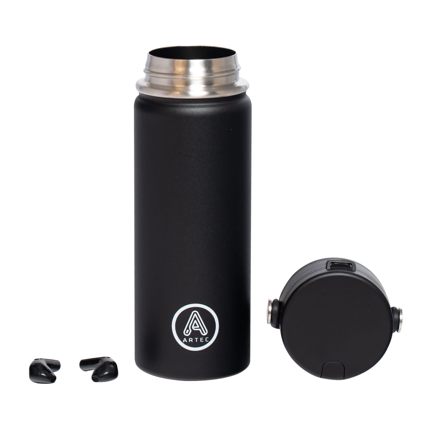 Thermos with TWS airpods integrated.