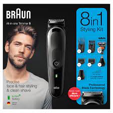 Braun trimmer MGK5260, 8-in-1 trimmer, Beard, Body & hair clipper 6 attachments and Gillette Fusion5 ProGlide razor.