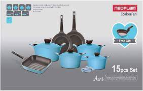 Neoflam Aeni Cookware Set Of 15 Pcs- Cyan- With Gift