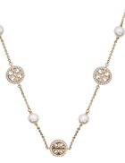 Tory Burch Crystal Pearl Logo Necklace