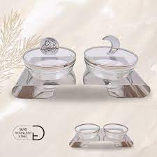 Deluxury Decor Condiment Stainless Twin Tray Silver