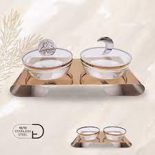 Deluxury Decor Condiment Stainless Twin Tray Rose Gold