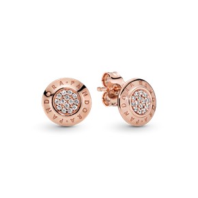 PANDORA Rose stud earrings with clear cubic zirconia +Pandora Double-sided Polishing Cloth